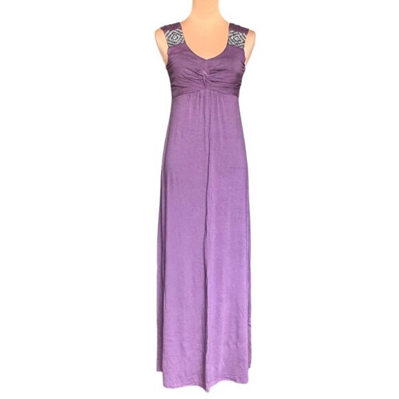 NWOT AVALEIGH Boho Beaded Maxi Dress Sz.M Purple Babydoll Y2K Coastal Feminine - Picture 3 of 15